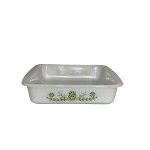 Vintage Glasbake‎ Square 8" Dish Green Daisy Flowers USA  #J2428 Mid Century Mod